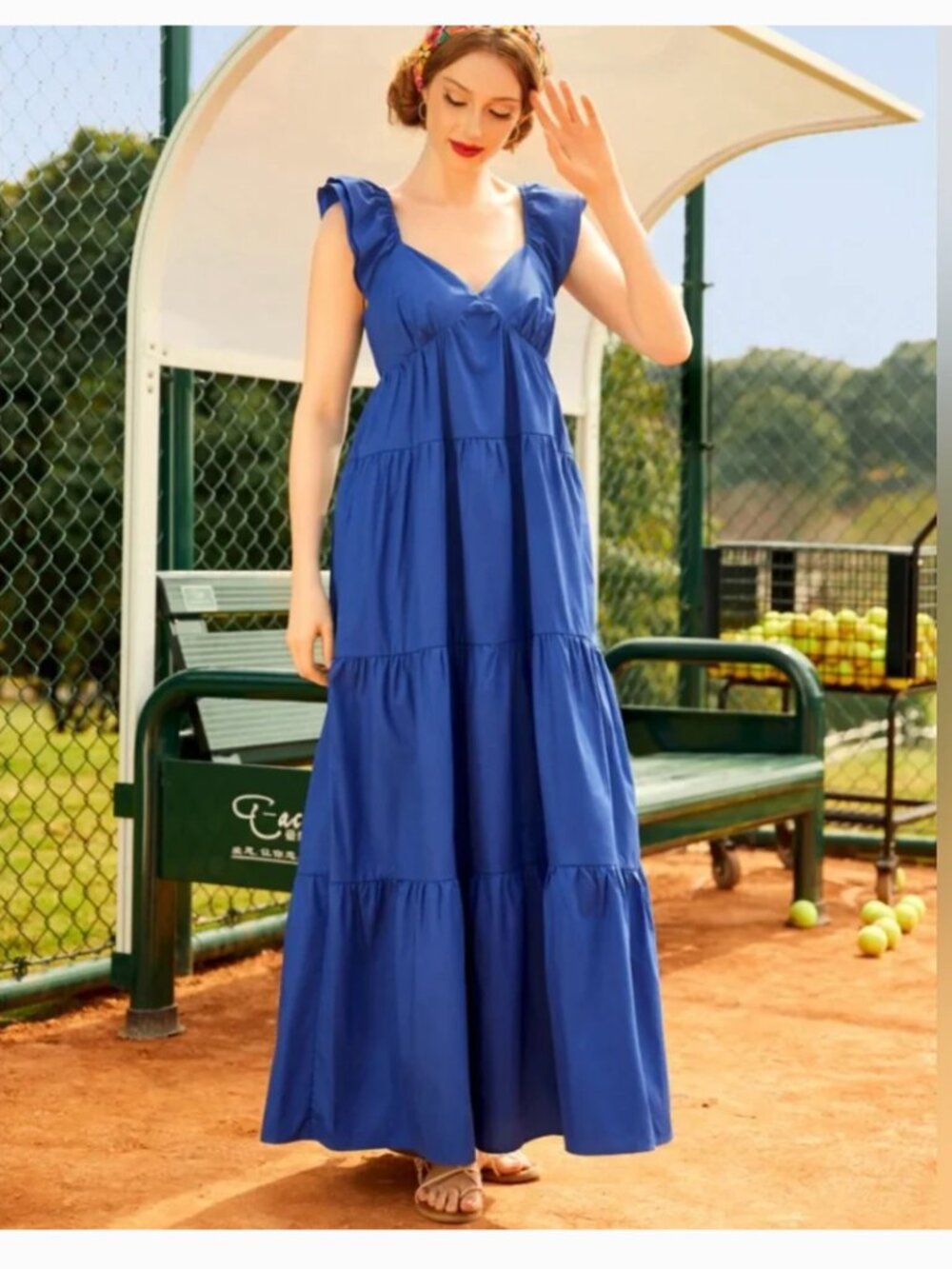 Modcloth Notes of Grace Maxi Dress Cotton Poplin in Cobalt Blue